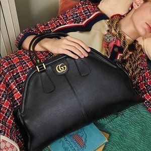 Gucci Rebelle Medium Black Shoulder Bag-Double Gs